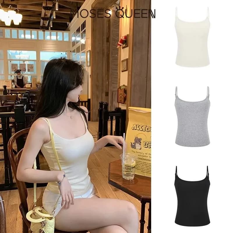 MOSESQUEEN เสื้อผ้าแฟชั่นเซ็กซี่ คอตึง สายสะโพกปรับได้ คามิโซล์ฤดูร้อน 2025 สินค้าใหม่จากร้าน กระโปรงสูงวัยหญิงพร้อมแผ่นหน้าอก เสื้อผ้าหญิงเซ็กซี่ #63119