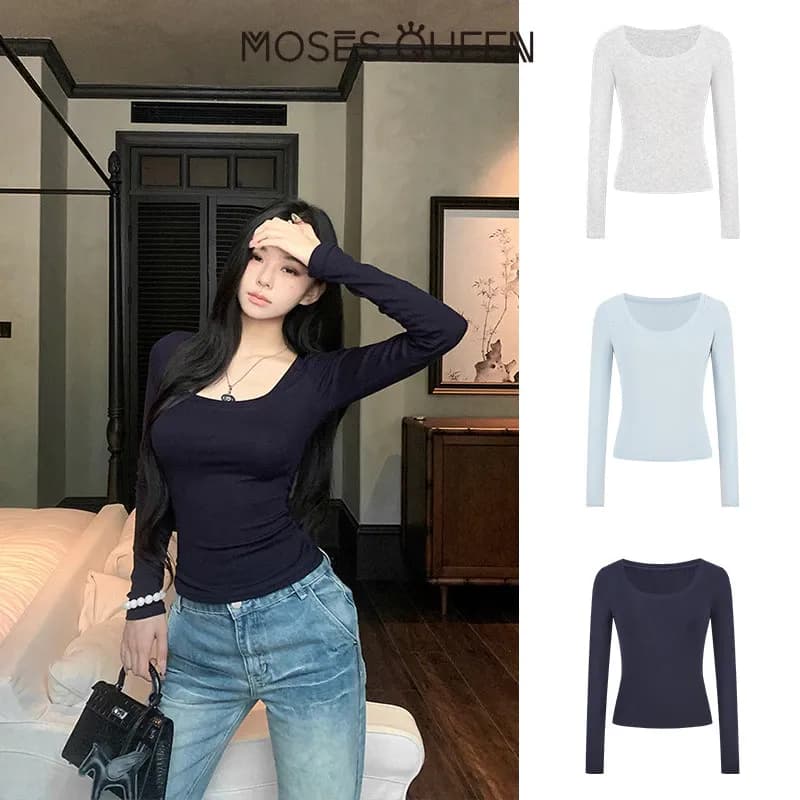 MOSESQUEEN เสื้อผ้ากันแดดสตรี แขนยาว ชั้นในสบายฤดูร้อน กันแดด น้ำหนักเบา ระบายอากาศได้ดี แฟชั่นตัวบน #63079
