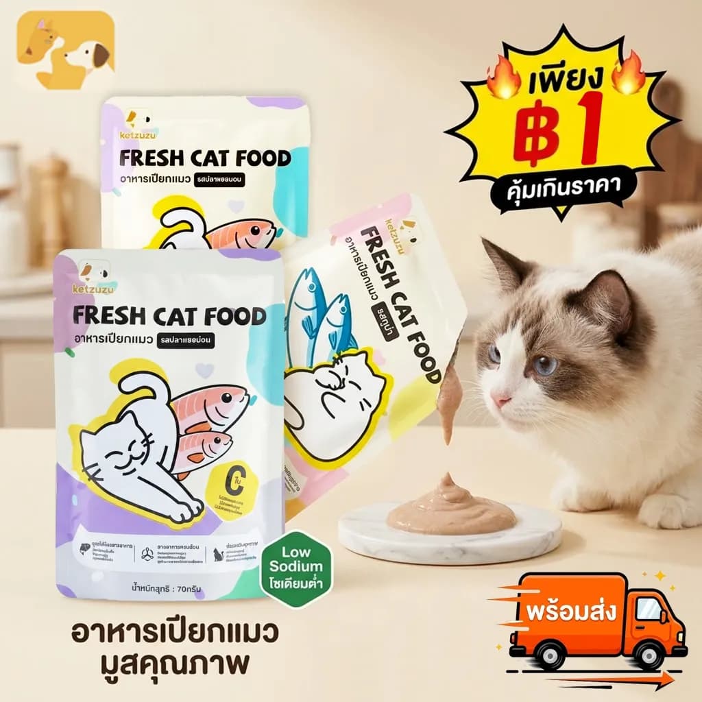 【ของแท้ 100%】Ketzuzu อาหารแมวเปียก 70 กรัม รสแซลมอน/ทูน่า/ไก่ โปรตีนเน้นๆ บำรุงผิวหนัง