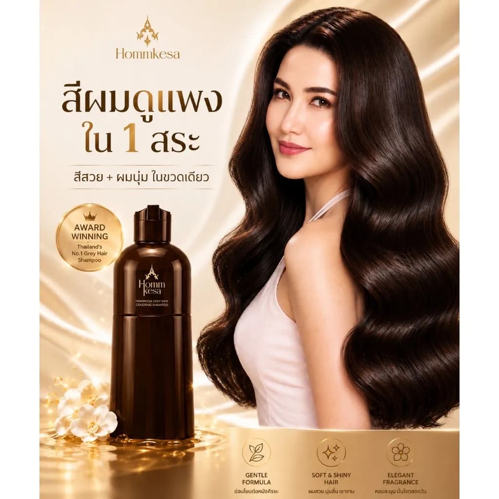 แชมพูปิดผมขาวหอมเกศ พร้อมบำรุงเส้นผม 990 บาท (แบบขวด 300 มล.)