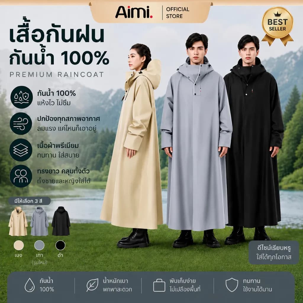 Aimi เสื้อกันฝนชุดผู้ใหญ่ มอเตอร์ไซค์หนา Oxford มีฮู้ด เหมาะขี่มอเตอร์ไซค์ กันฝนกันลม ทนทาน