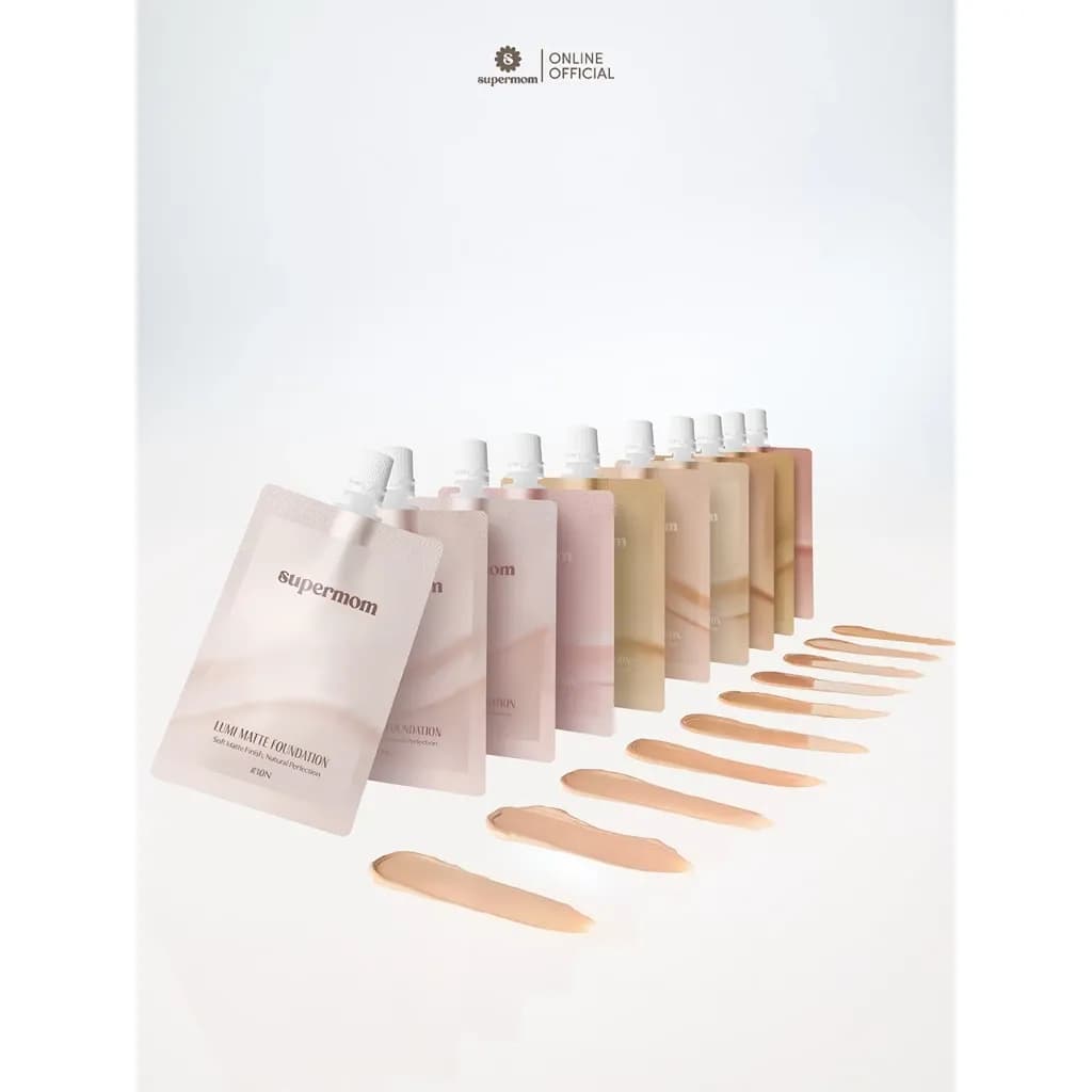 SUPERMOM l LUMI MATTE FOUNDATION SACHET รองพื้นเนื้อแมตต์แบบซอง ติดทน ปกปิดระดับปานกลาง Made in korea Vegan 8 กรัม
