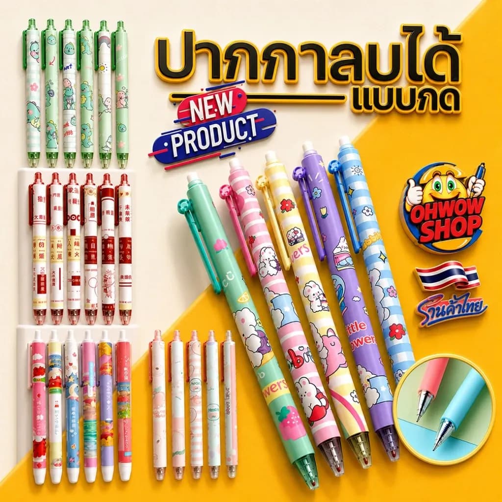 ?ราคาส่ง?ปากกากดลบได้ลายการ์ตูน เจลสีน้ำเงิน✔️พร้อมส่ง ปากกาลบได้แบบกด เครื่องเขียน ปากกาเจลลบได้