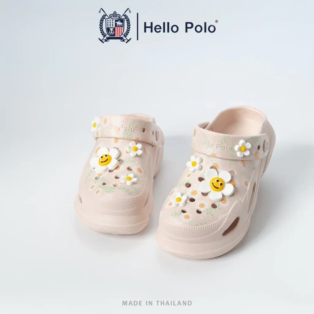 Hello Polo รองเท้าแตะผู้หญิง รองเท้ารัดส้นหัวโต แฟชั่น น่ารัก ลายดอกเดซี่ พื้นหนา เพิ่มความสูง กันลื่น วัสดุ EVA HP8053B